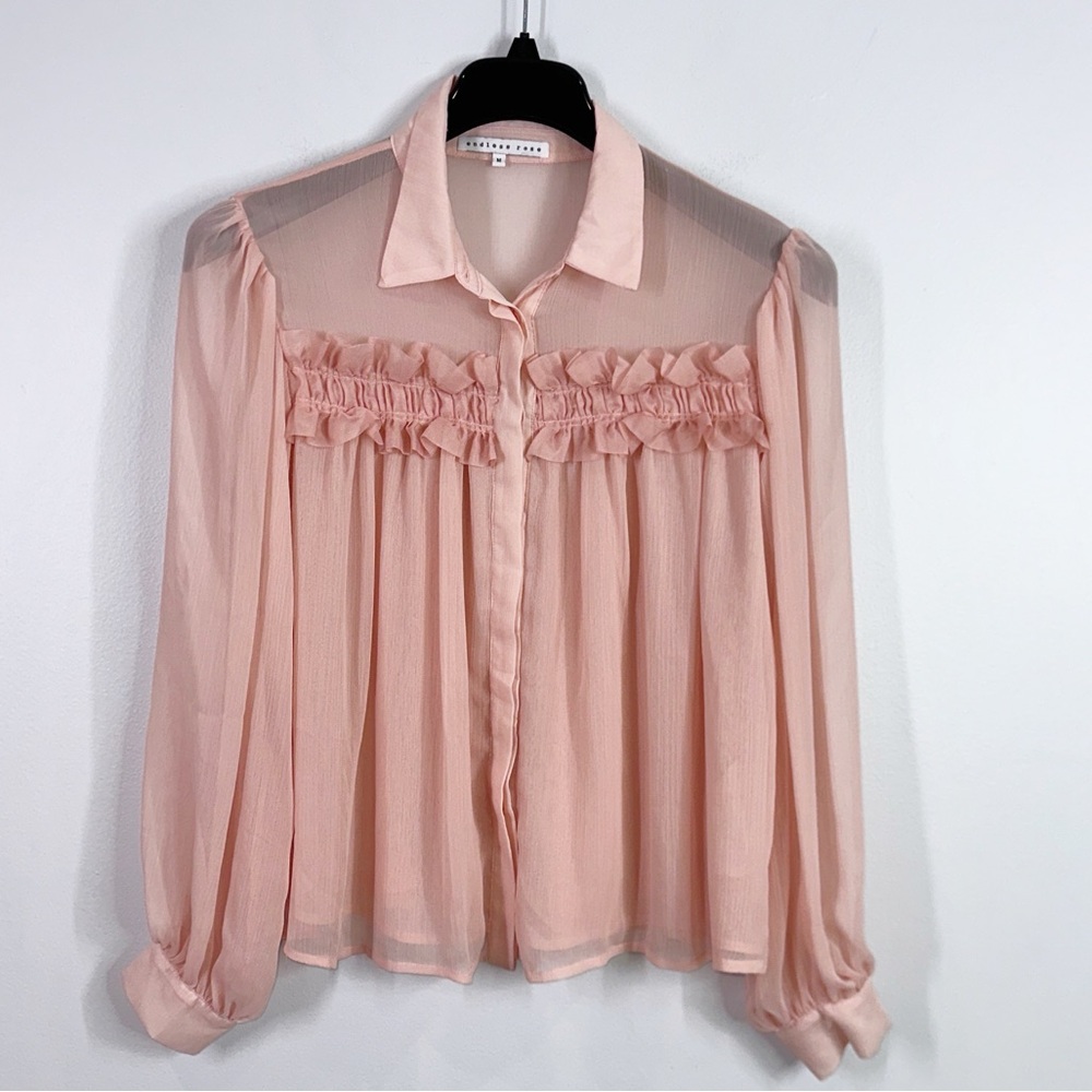 Endless Rose chiffon button down pink blouse size medium - Picture 2 of 7